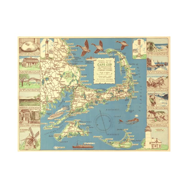 Vintage Cape Cod Map (1940) by Bravuramedia