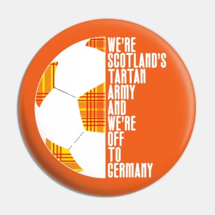 Scotland's Tartan Army, White and Yellow Tartan Ball and Text Design Pin