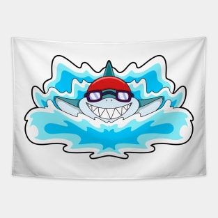 Shark at Swimming with Swimming goggles Tapestry