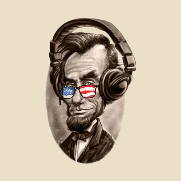 Abe Lincoln With Music Headphones and Stars and Stripes Sunglasses by Mudge