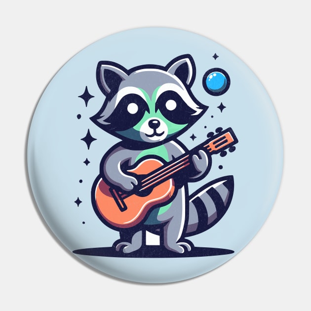 Raccoon Guitarist - Cute Funny Kawaii Pin by FunnyTee's