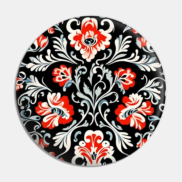 Norwegian Rosemaling Folk Art Pin by craftydesigns