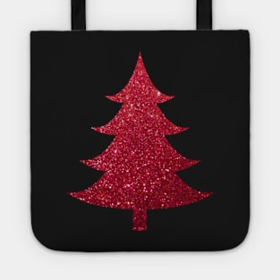 Minimalistic Red Faux Glitter Christmas Tree Tote