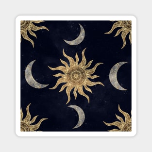 Gold Moon Sun Mandala Blue Night Sky Pattern Magnet