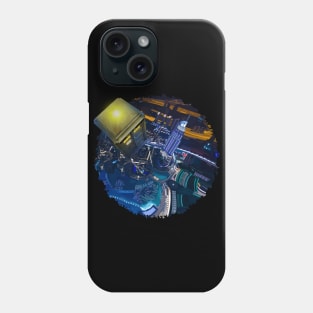 Tardis doctor who flying above modern starry night city Phone Case