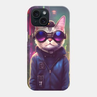 Techno Cat In Japan Neon City Phone Case