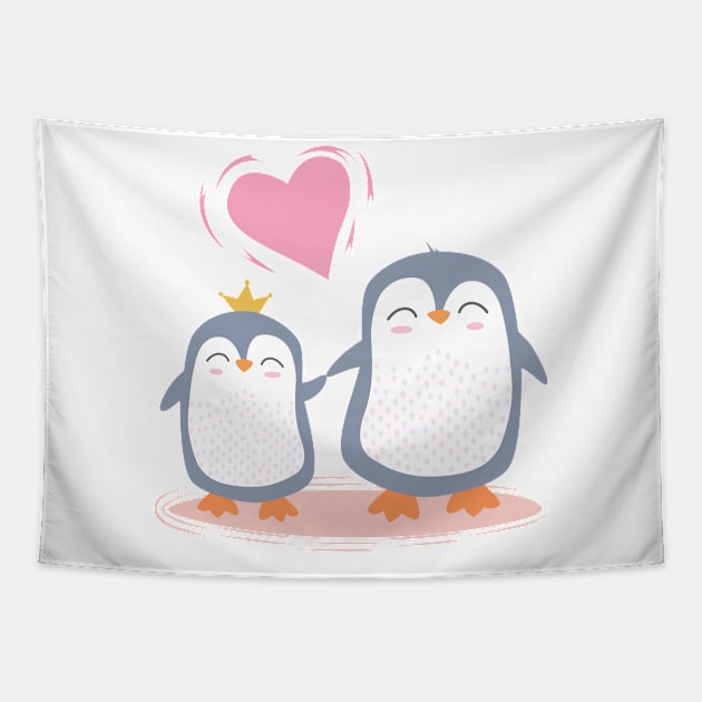 cute penguins in love Tapestry by sj_arts