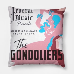 The Gondoliers vintage screen print in burgundy, pink, and blue, 1937: Retro theatre poster, cleaned and restored Pillow