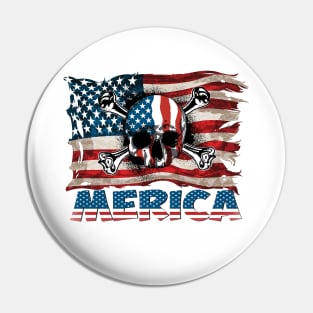 Skull 4th July American Flag -MERICA- Independence Day Pin