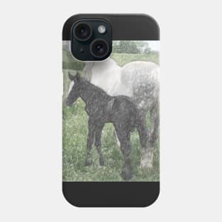 Percheron Colt And Mare In Pasture Digital Art Phone Case