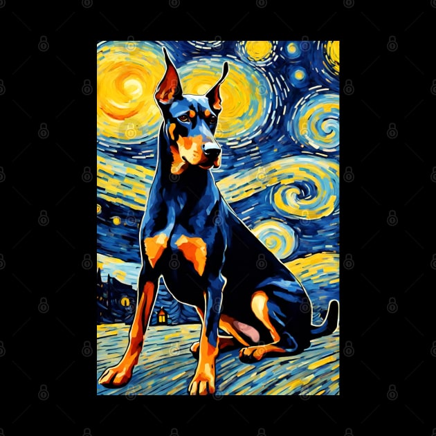 Doberman Pinscher Dog Breed Painting in a Van Gogh Starry Night Art Style by Art-Jiyuu