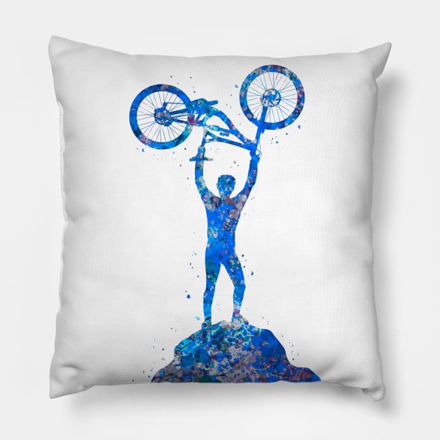 Downhill mountain bike blue Pillow by Yahya Art