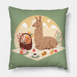 Llama having a picnic Pillow