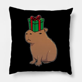 Capybara with a Christmas present on its head Pillow