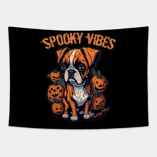 Funny Puppy Boxer Lover Halloween Spooky Vibes Tapestry