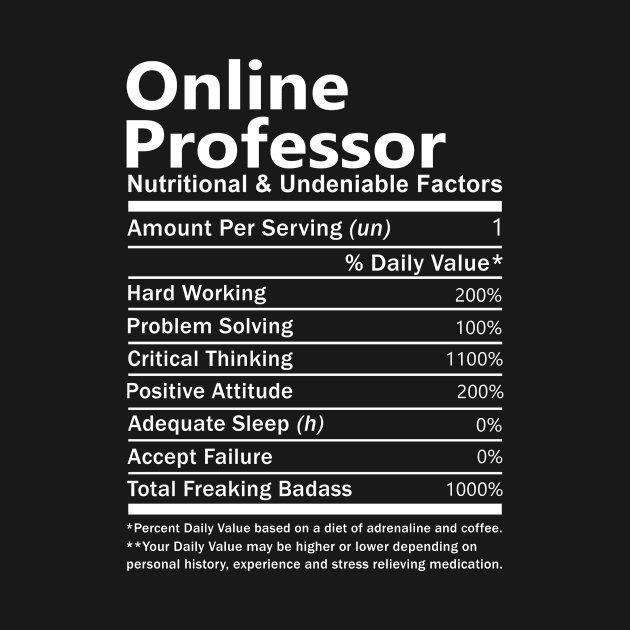 Online Professor T Shirt - Nutritional and Undeniable Factors Gift Item Tee by Ryalgi