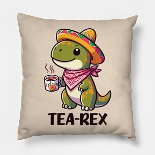 T-Rex: A Funny and Cute Dinosaur Drinking Tea Pillow