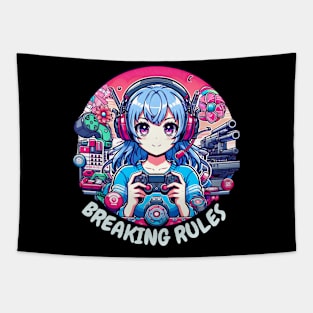 Breaking rules gamer girl Tapestry