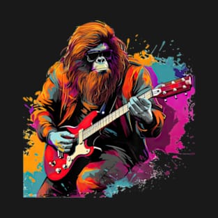 Bigfoot Guitarist Sasquatch Musician Colorful Rock Star T-Shirt