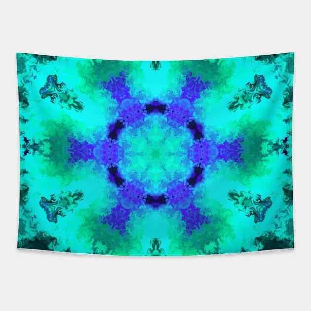 Psychedelic Hippie Flower Teal and Blue Tapestry by WormholeOrbital