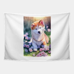 Watercolor akita inu puppy Tapestry