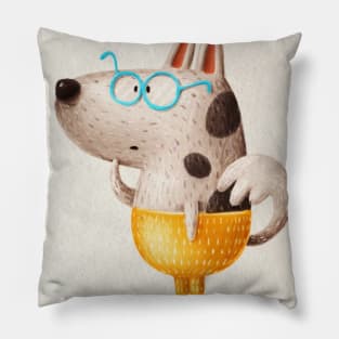 Cute dog in pants and wearing glasses. Pillow