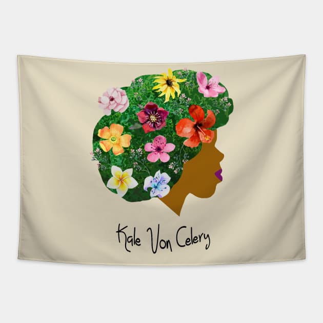 Kale Von Celery Floral - Black Letters Tapestry by Kale Von Celery