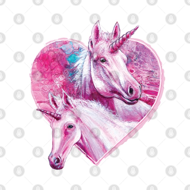 Unicorn mother and it's beautiful baby foal - Mother love by Cimbart