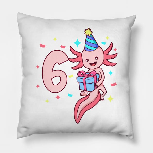 I am 6 with axolotl - girl birthday 6 years old Pillow by Modern Medieval Design