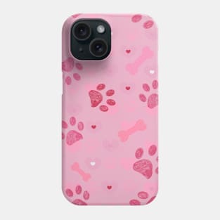 Pink paw prints pattern with bones Phone Case