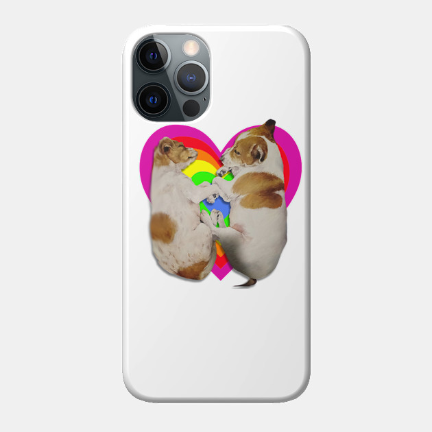 Super cute Jack Russell terriers sleeping on a rainbow heart - Dogs - Phone Case