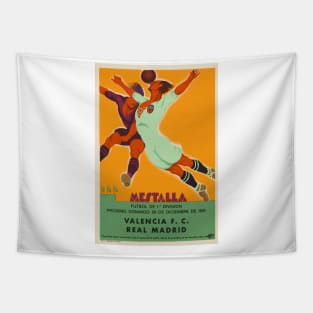 Vintage 1931 Spanish Soccer - Futbol - Poster: Valencia F.C vs Real Madrid Tapestry