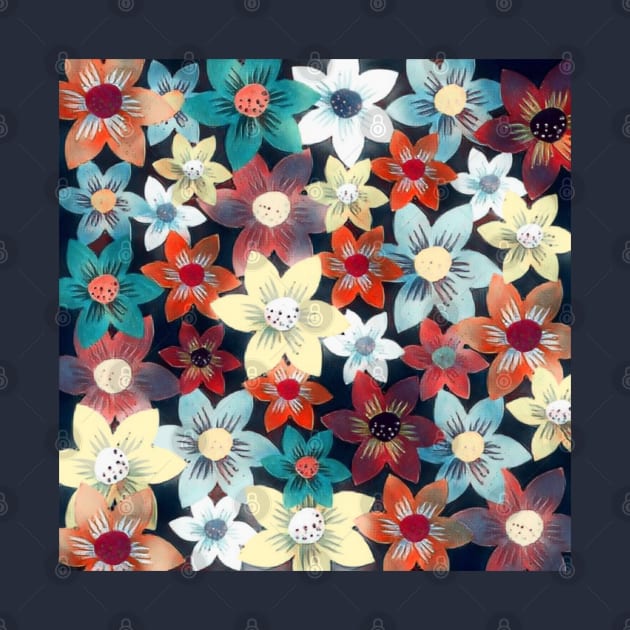 Colorful Floral Scarlet Pimpernel Garden Pattern by DMRStudio