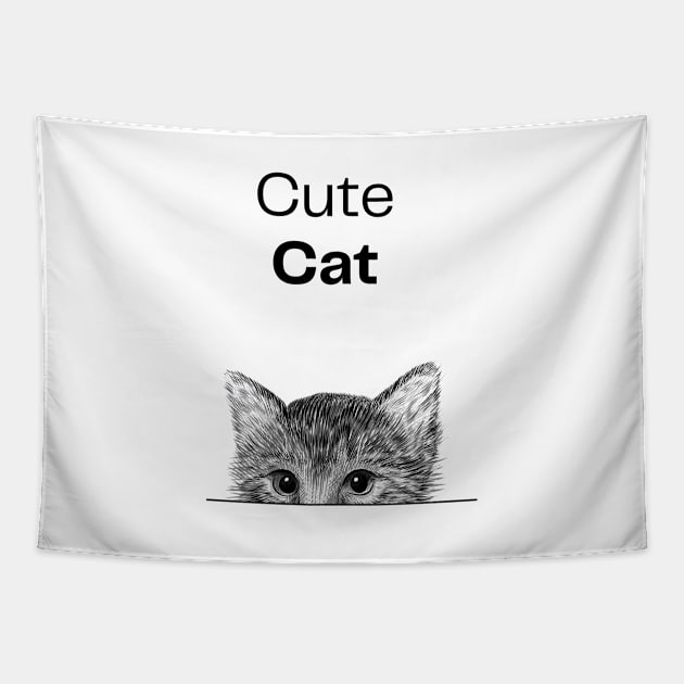 Cute Cat Peeking Tapestry by Maful