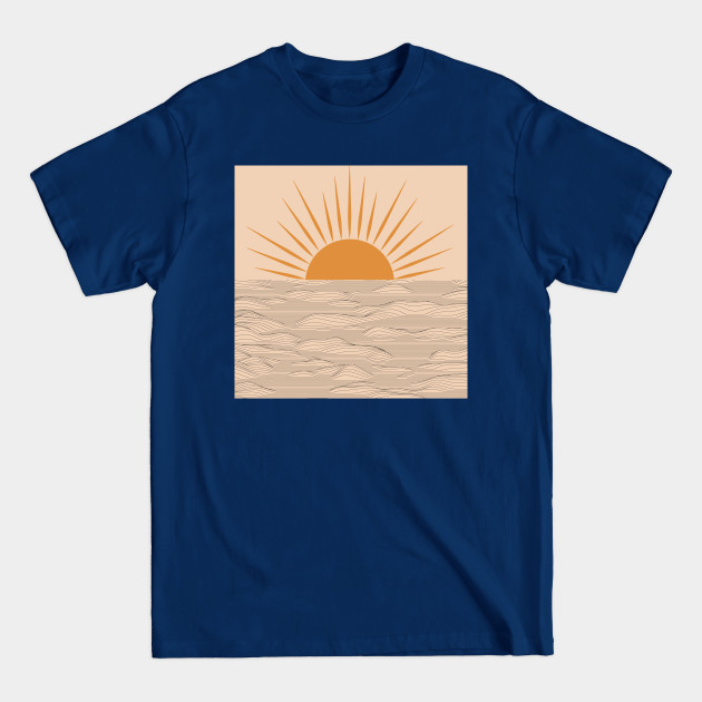 Modern abstract aesthetic background with sun and sea waves, sunset and sunrise illustration - Sun - T-Shirt