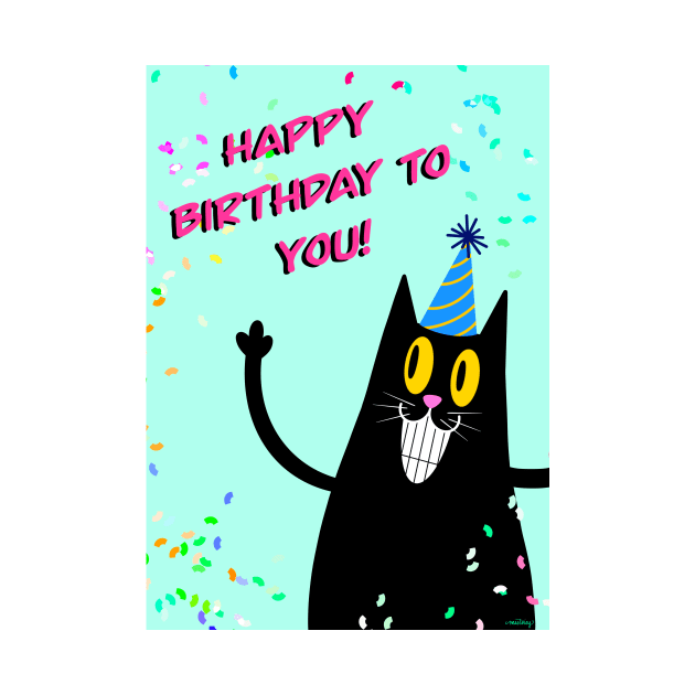 Happy Birthday Retro Black Cat by Msstorey