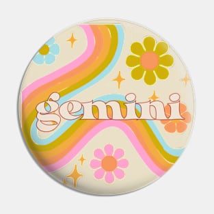 Gemini 70s Rainbow with Flowers Pin