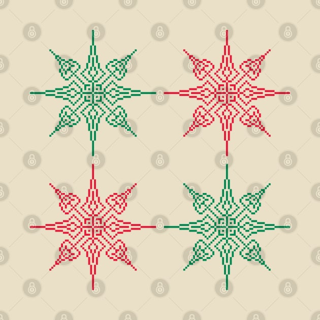 Pixel Snowflake Pattern Style 1 in Red and Green by gkillerb