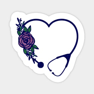 Stethoscope Heart Flower Colors Glittery Magnet