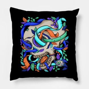 Skull Natures Colours - Dia De Los Muertos -  Realistic Skull Pillow