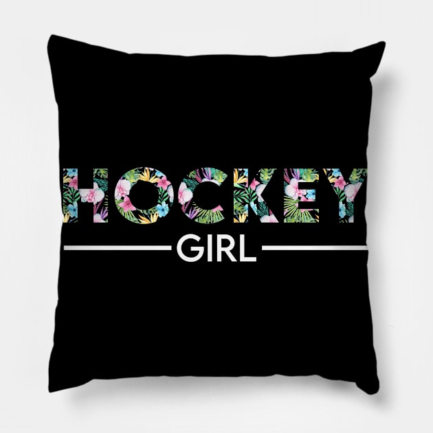 Hockey girl floral design. Perfect present for mom dad friend him or her Pillow by SerenityByAlex