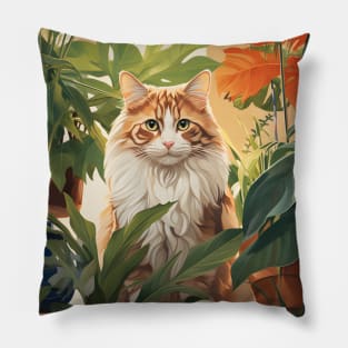 Purrfect Harmony: Cats and Plants Pillow