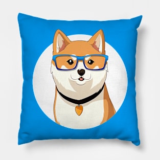 Cute Shiba Inu Dog with Nerdy Blue Glasses - Anime Shirt Pillow