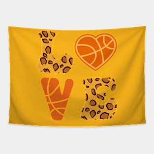 Cute Love Basketball Leopard Print Women Girls Basketball Tapestry