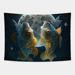 Fish dancing on the moon Tapestry