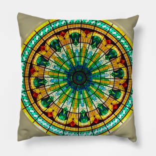 Colorful Round Stained Glass Multicolor Mosaic Kaleidoscope Pillow