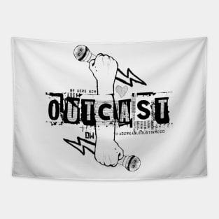 Outcasts Unite black logo Tapestry
