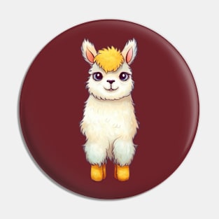 Cute Cartoon White and Golden Yellow Baby Llama Illustration Pin