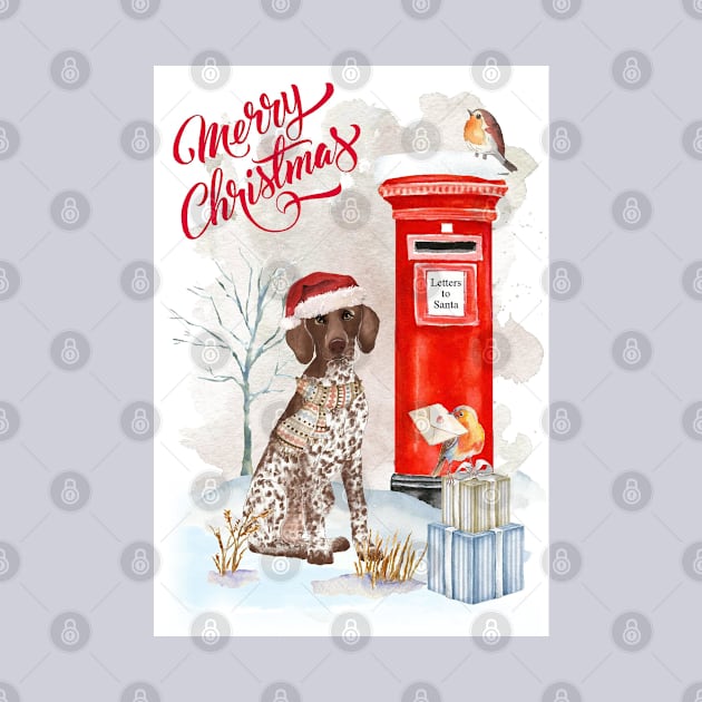 German Shorthaired Pointer Merry Christmas Santa Dog by Puppy Eyes