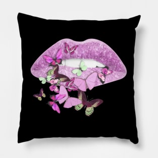 Butterflies, sparkling lips kiss 3 Pillow